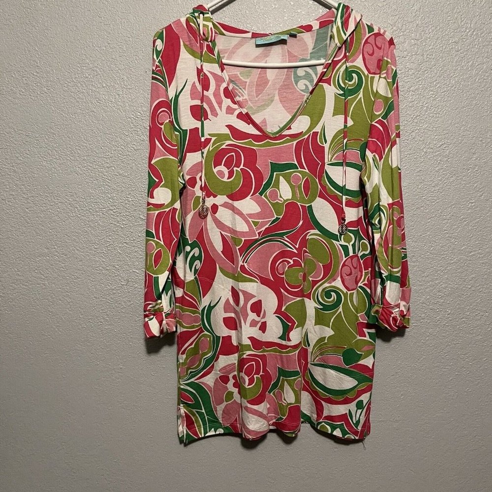 Beach Candy by Margaret Joseph Pink Floral Hooded beach Coverup Size Small